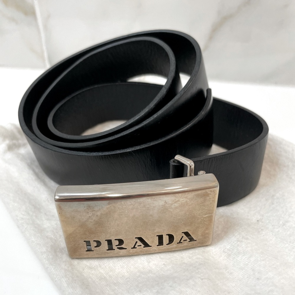 Prada adjustable black leather belt